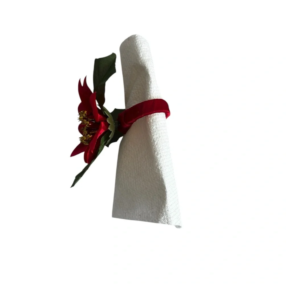 Set of 16 Red Poinsettias Custom Made DIY Christmas napkins holder